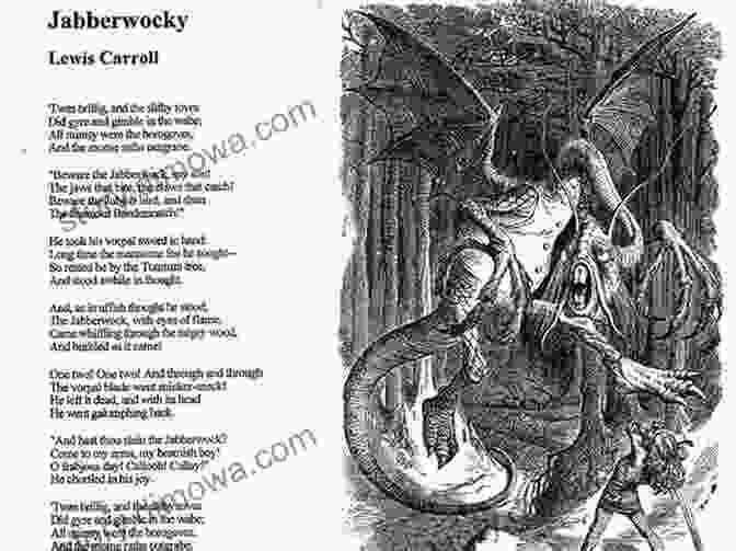 An Excerpt From The Jabberwocky Poem, Featuring Nonsensical Words And Vivid Imagery That Capture The Chaotic And Surreal Nature Of Wonderland. The Poetry Of Wonderland Illustrated